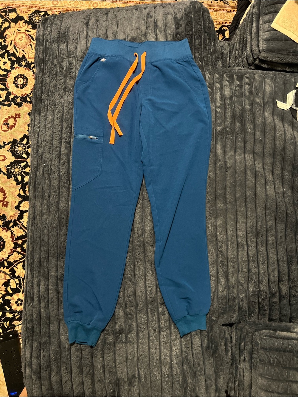 Figs Teal Jogger Pants with Orange Drawstring